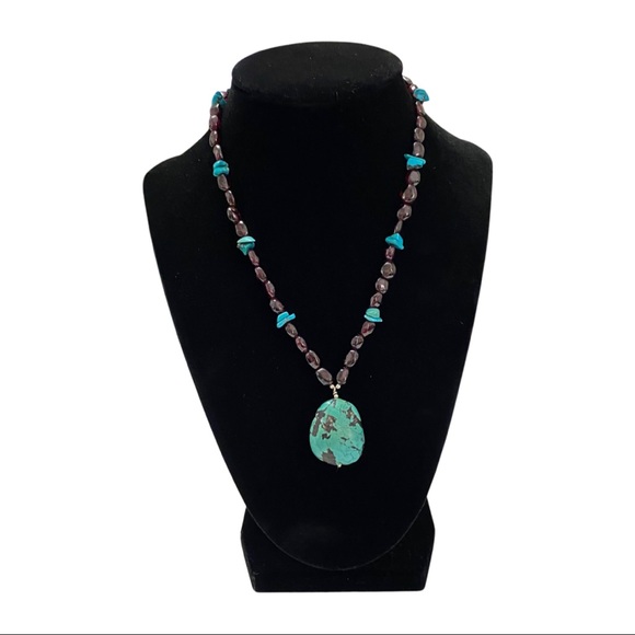 Hubei Turquoise & Rhodolite Garnet Necklace & Earring Set – Heirloom Statement - Picture 4 of 5